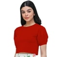 thumbnail image 2 of eloria Women's Casual Blouse Tops, Ruffle Puff Sleeve, Round-Neck Top Color: Red | Size: L, 2 of 6