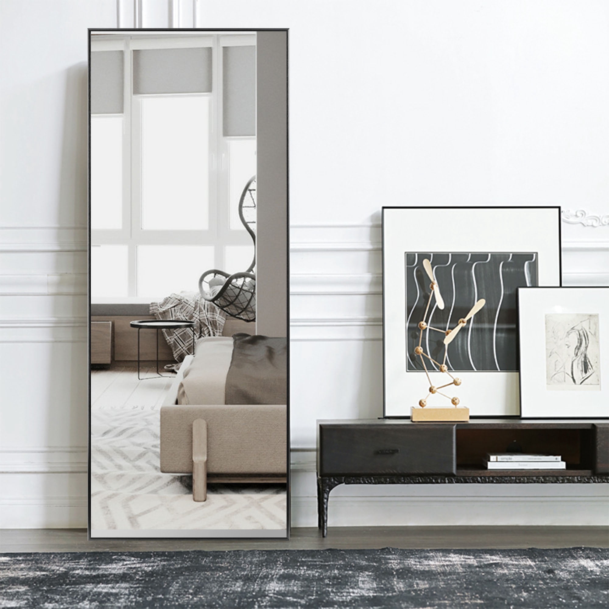 24 in x 71 in Black Modern Full Length Mirror