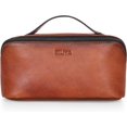 thumbnail image 2 of Hand Rubbed Genuine Leather Makeup Bag Vintage Brown Cowhide Cosmetic Case with Handle Handmade Travel Organizer for Women, 2 of 4