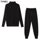 thumbnail image 1 of TYHRU-Conjunto de dos piezas de punto para mujer, chándal de Color liso a rayas, suéter de cuello alto y pantalones elásticos, Otoño e Invierno, 1 of 5