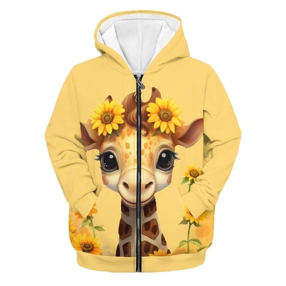 Little Girls Hoodies Zipper Sweatshirts Lightweight Long Sleeve Thin Printed Hooded Sweathsirt Trendy Jacket Size 7-9T,Yellow