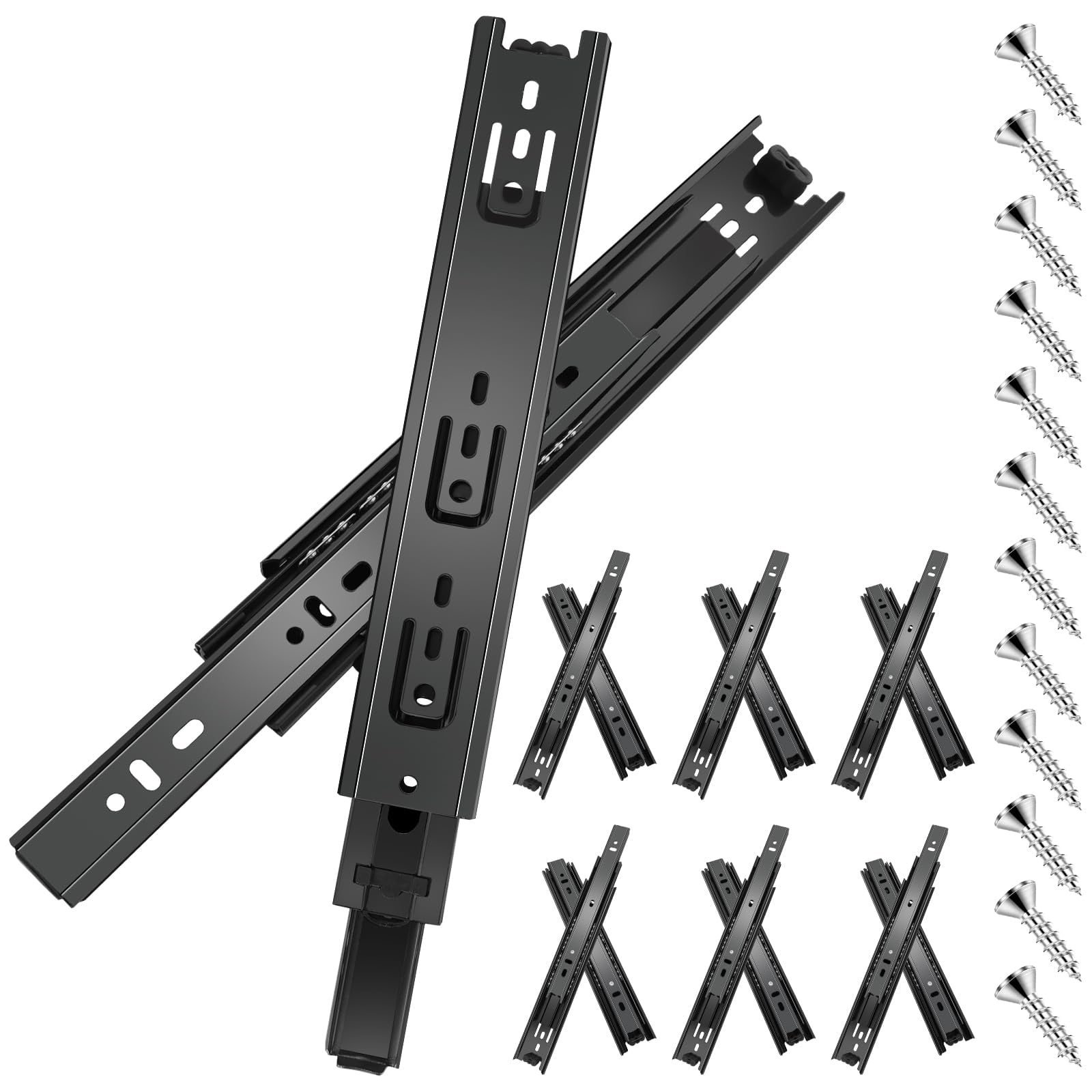 20 Inch Drawer Slides 6 Pairs (12) Full Extension Ball Bearing Rails Side Mount Heavy Duty 100 Lb Capacity Metal Runners For Kitchen Cabinet Wardrobe Dresser Zinc Plated Steel Black