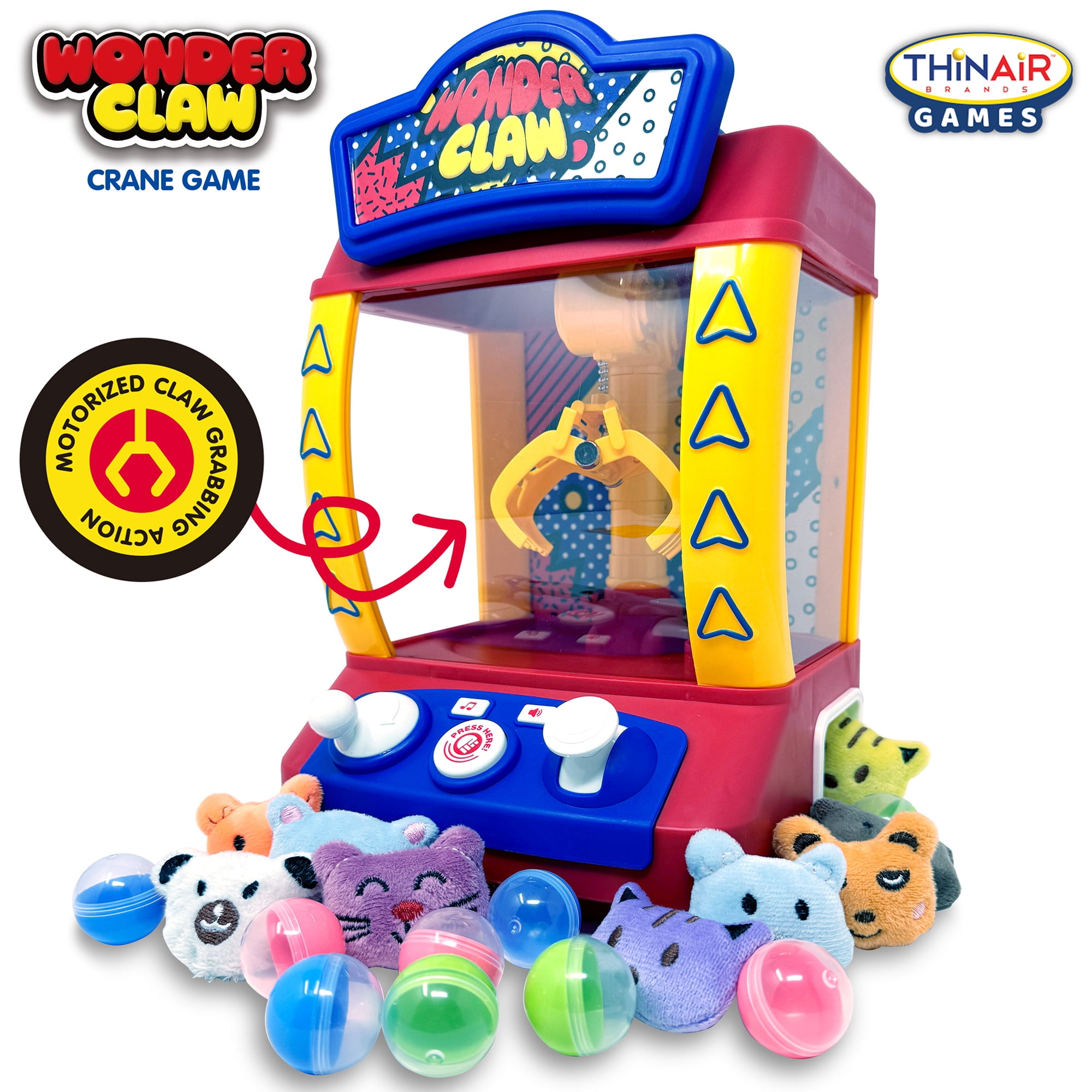 Thin Air Games: Wonder Claw Crane Machine Game - Sounds Arcade Style Game, Motorized Claw Toy Grabber, 9 Balls, Stuffed Animal Prizes, Family-Kids 3+