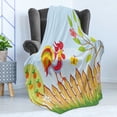 thumbnail image 4 of Farmland Soft Flannel Fleece Throw Blanket, Border with Rooster Tree Butterfly and Flowers in Summer Kids Farm Print, Cozy Plush for Indoor and Outdoor Use, 50" x 70", Multicolor, by Ambesonne, 4 of 5