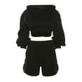thumbnail image 6 of Biekopu Women Fall Shorts Outfits Solid Color Long Sleeve Loose Cropped Hoodies Sweatshirts Elastic Waist Shorts 2 Pieces Clothes Set, 6 of 9