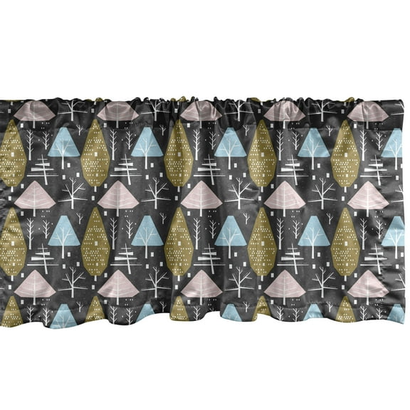 Ambesonne Woodland Valance Pack of 2, Repetitive Trees Pattern, 54"X12", Dark Grey and Blush