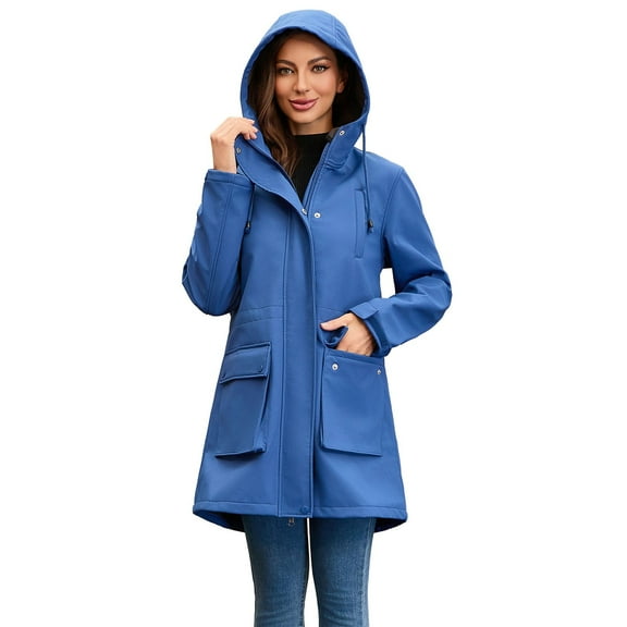 FEIFLY Women's Long Sleeve Outdoor Softshell Jacket Raincoats With Hood For Hiking And Casual Wear Coats