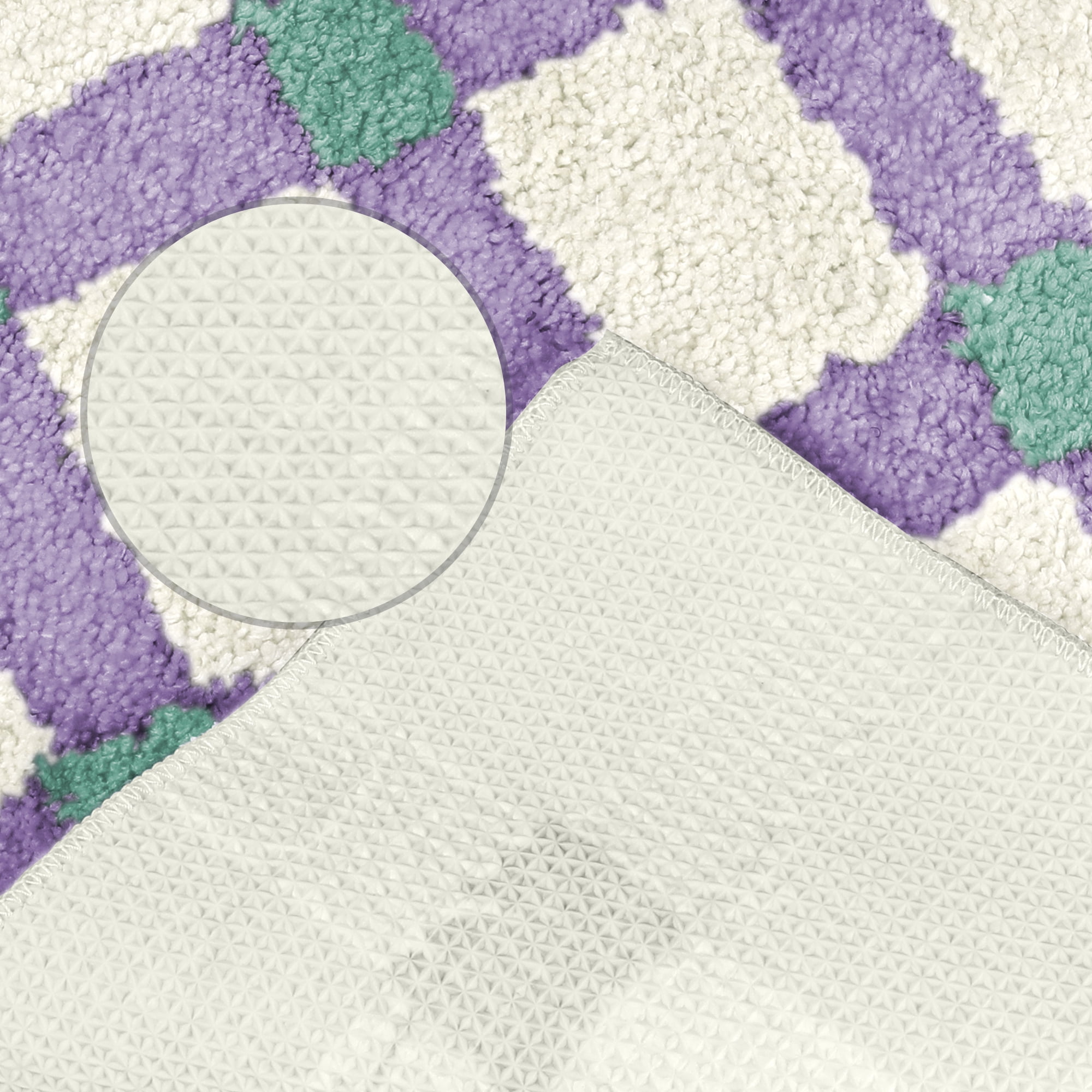 Unique Bargains Checkered Non Slip Bath Mats Fluffy Absorbent Rugs Purple Green 16" x 24"