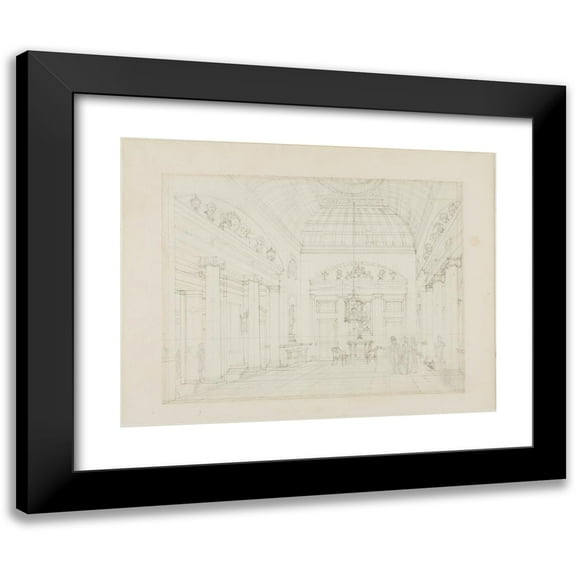 Augustus Charles Pugin 14x12 Black Modern Framed Museum Art Print Titled - Study for the Hall, Carlton House, from Microcosm of London (C. 1808)