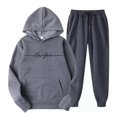 thumbnail image 2 of NEW YORK Men's Winter 2-Piece Sweatsuit, Solid Color Casual Sports Hoodie and Jogger Pants, Warm Fleece Lounge Set For Cold Weather Indoor Outdoor,Dark Gray,XL, 2 of 6