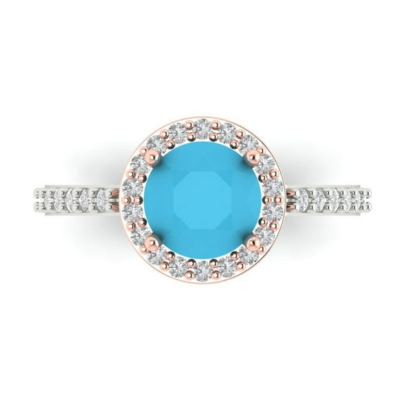 Solitaire with Accents Engagement Ring for Women - 1.86ct Simulated Turquoise in 18K White/Rose Gold Promise Ring