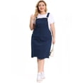 thumbnail image 3 of Women's Plus Size Overall Dresses Frayed Adjustable Strap Irregular Hem Denim Dress Navy Blue 4X, 3 of 7