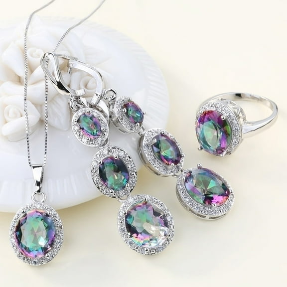 OPOLSKI 3Pcs Necklace Fashion Elegant Multicolor Faux Topaz Pendant Jewelry Set Multicolor