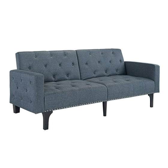 Modern Tufted Bonded Leather Sleeper Futon Sofa With Nailhead Trim In White Black