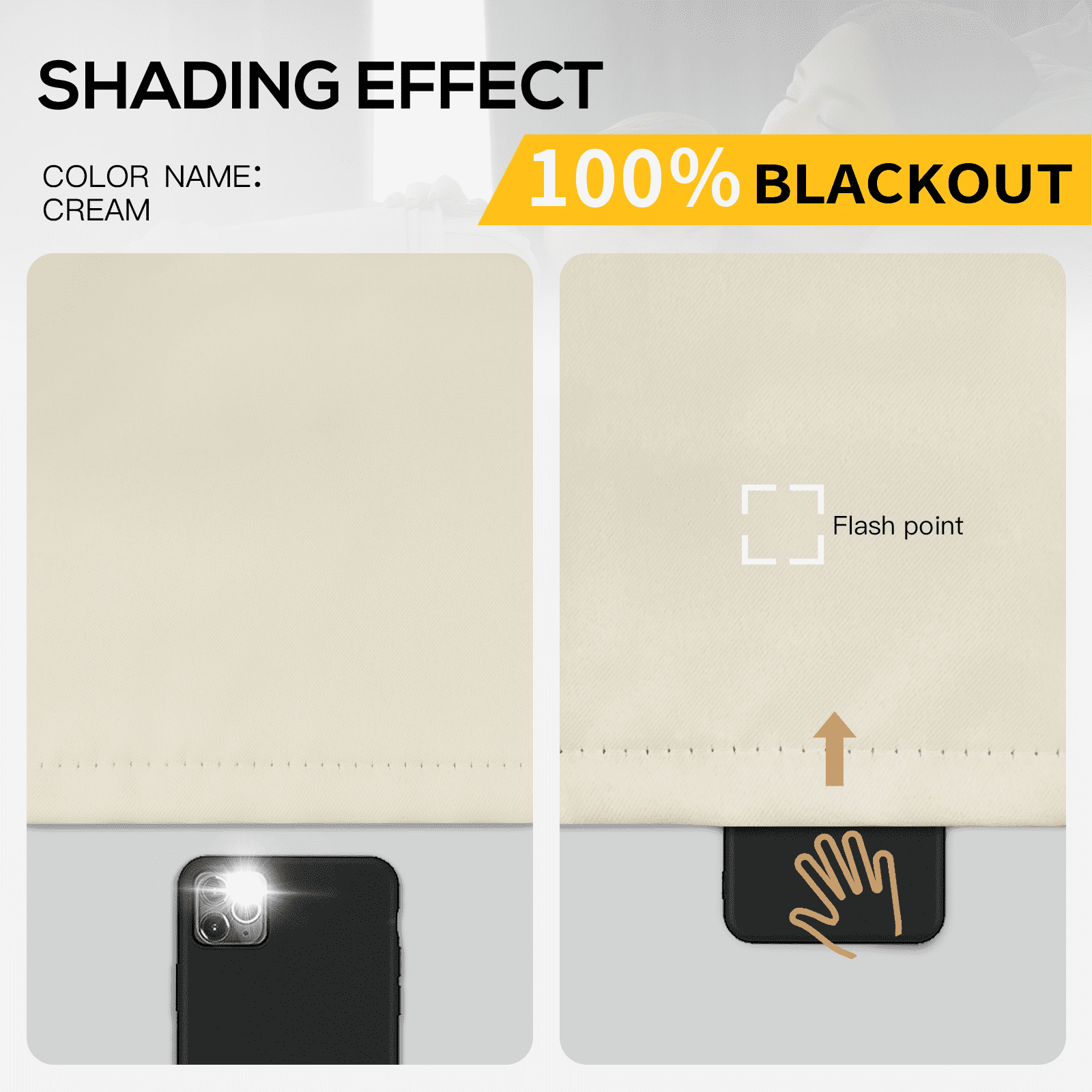 Yakamok 100% Cream Blackout Curtains for Bedroom, Light Blocking Thermal Insulated Noise Reducing Blackout Drapes for Living Room(52Wx84L, 2 Panels)