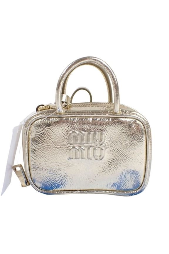 Pre-Owned Miu Miu Miu bag charm, micro 5NR036, gold leather, women's mini charm.
