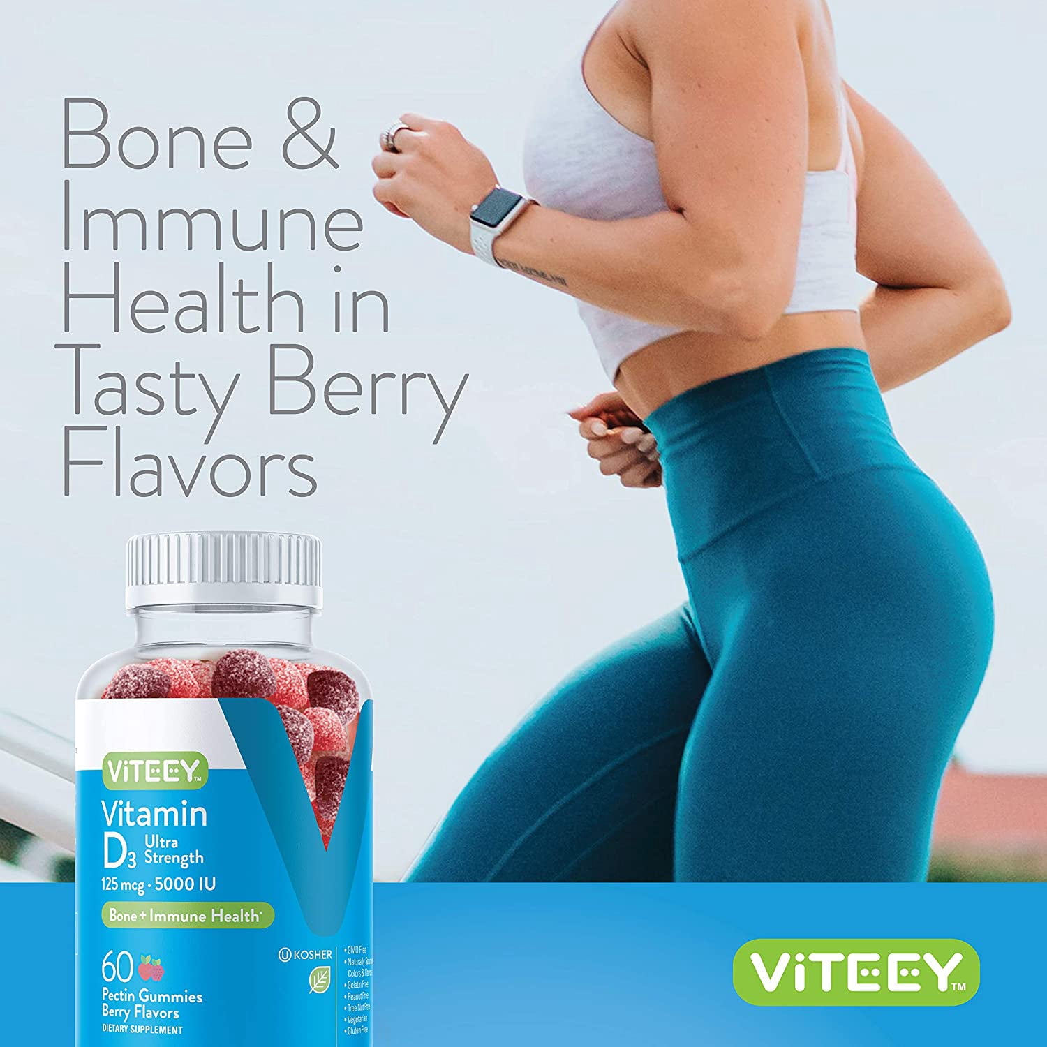 VITEEY Vitamin D3 Gummies 5000 IU, Bone and Immune Support, Berry Flavor, 60 Count, 2 Pack