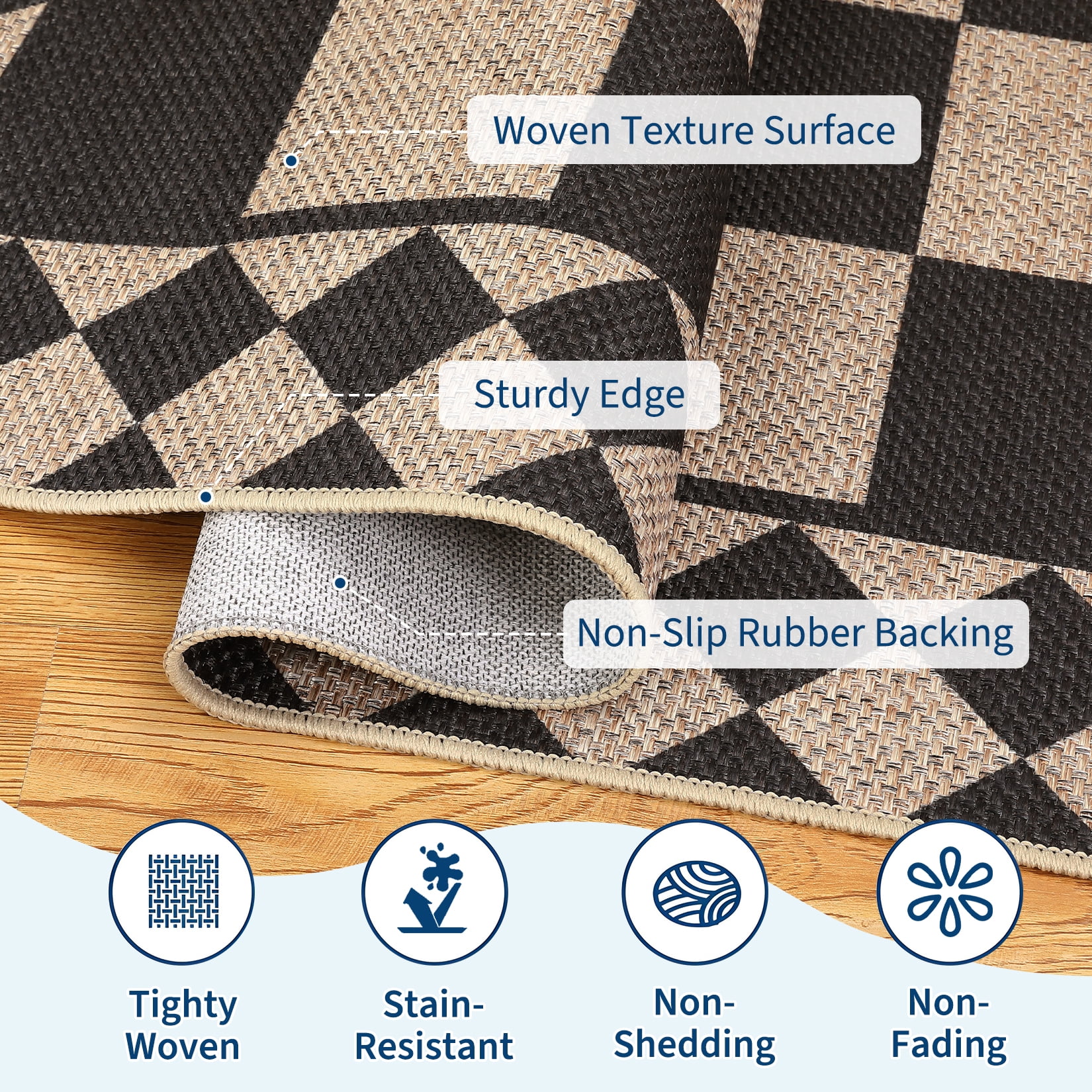 Hasoo Easy Jute Area Rug 9x12 Washable Rug for Living Room Bedroom Checkered Indoor Outdoor Geometric Carpet for Backyard, Yellow/Black