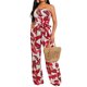 thumbnail image 1 of TRKIYQC Mono largo para mujer con cinturón, mameluco fruncido con estampado de hojas sin tirantes, mono con pantalones largos de pierna ancha de verano para mujer TRKIYQC perder, 1 of 5