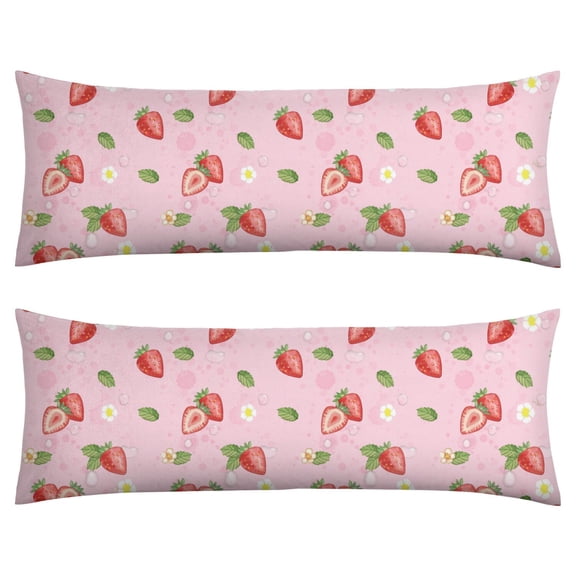 Red Berry Body Pillow Cover 20"x54" - Fresh Summer Strawberry Design - Invisible Zipper Closure Stretchy Durable Maternity Pillowcase