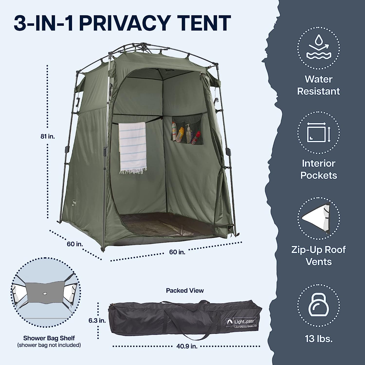 Lightspeed Outdoors Xtra Wide Quick Set Up Privacy Tent, Toilet, Camp Shower, Portable Changing Room - image 2 of 6