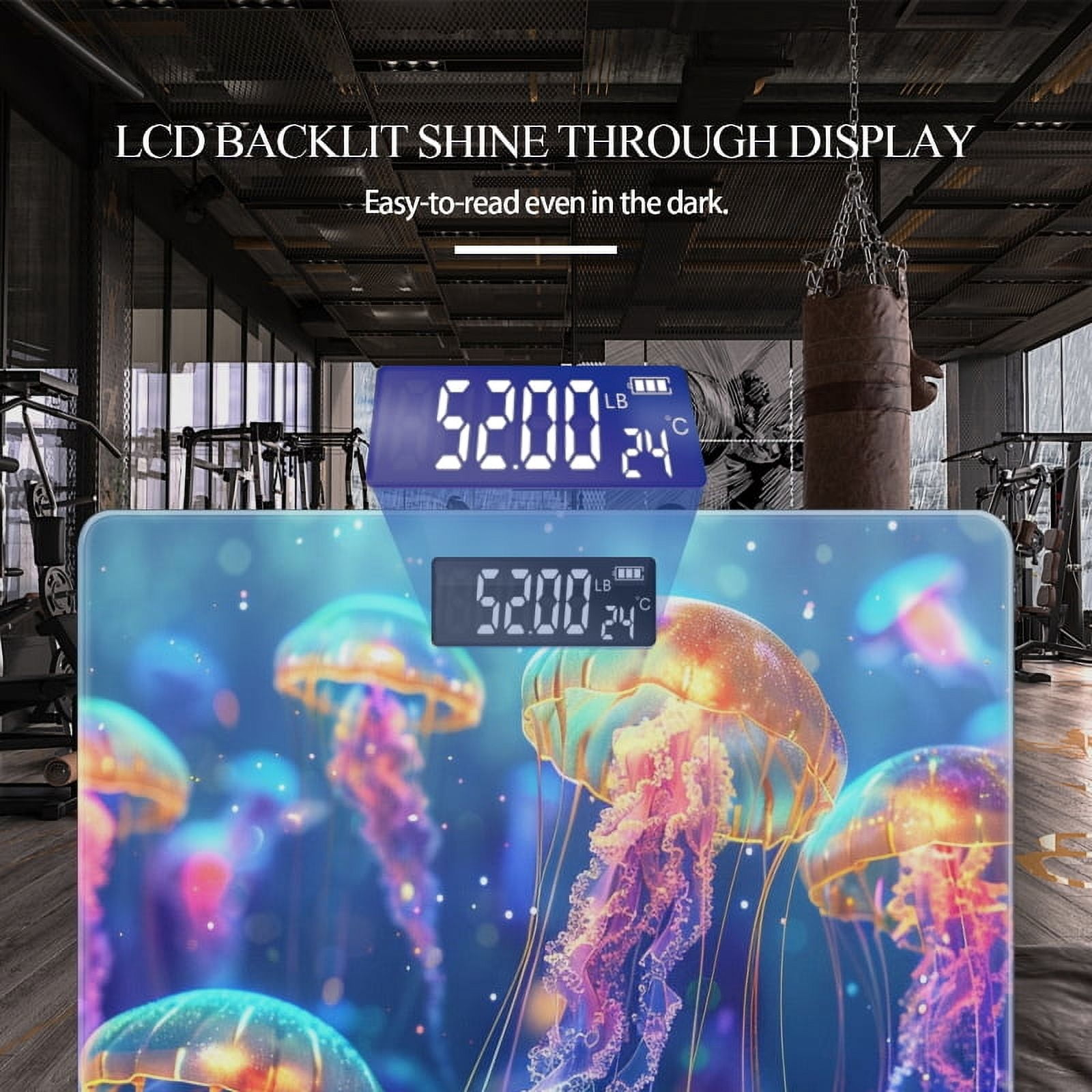 High Precision Body Weight Scale Smart Bathroom Scales with Large LCD Display(400lbs),Decorative for Bedroom-Rendering Of Glowing Jellyfish With Neon Colors