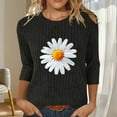 thumbnail image 2 of 3/4 Sleeve Ribbed Knit Tops for Women Daisy Printed Loose Crew Neck Tee Shirts Dressy Casual Pullover Going Out Graphic Blouse, 2 of 6