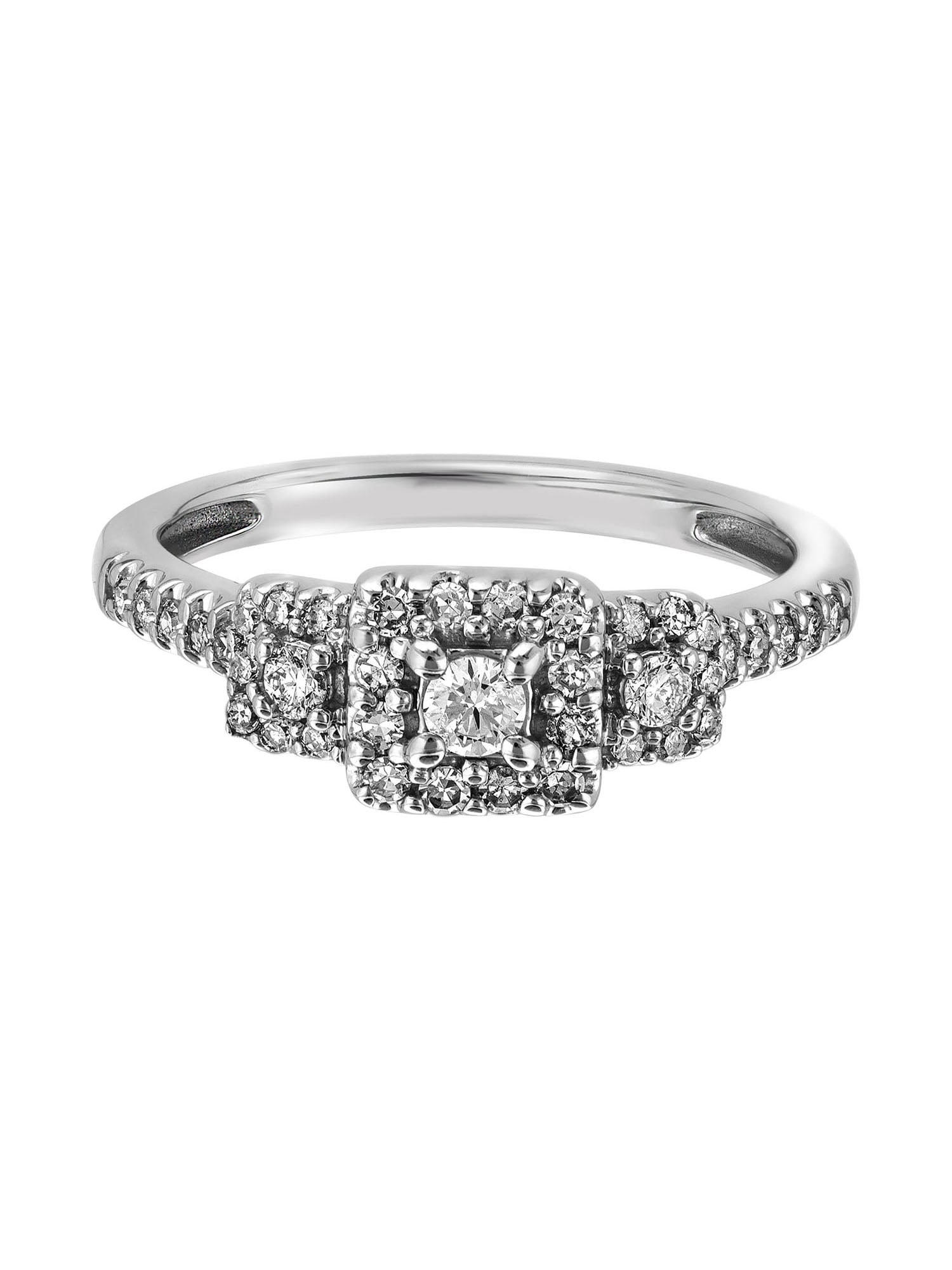Keepsake 2/5ctw Diamond 10kt White Gold Three-Stone Halo Engagement Ring (H-I, I2)