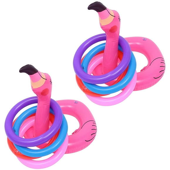 Inflatable Flamingo Ring Toss Game Pool Ring Toss Pool Game Toys Flamingo Head Target Toss Express Inflatable Set for Pool Party Beach Floats Outdoor Play, 2PCS