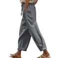 thumbnail image 2 of QUNYINEY Womens Pants Casual Wide Leg Cotton Linen Trousers with Pockets Elastic Waist Gray S, 2 of 9