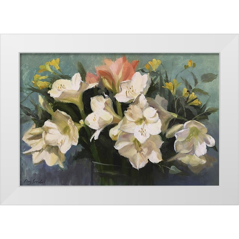 Strube Ling 18x13 White Modern Wood Framed Museum Art Print Titled - White Amarylilies