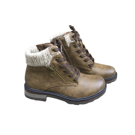 

Women s Combat Boots - Anti-Slip Lace Up Ankle Boots with Fur Inside and Zipper Black Gray Khaki for Autumn Winter