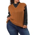 thumbnail image 5 of Agnes Orinda Women's Plus Size Sweater Vest Cable Knit Sweater Sleeveless Pullover Vests 4X Brown, 5 of 8