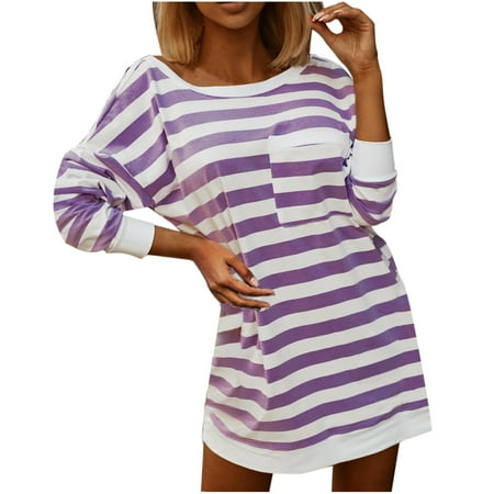 

Mrat Women s Basic Long Sleeve T Shirts Long Sleeve Round-Neck Blouses & Shirts Ladies Casual Loose Navy Stripe Long Sleeve Crew-Neck Tops Long Sleeve Long Sleeve Scrub Tops Female