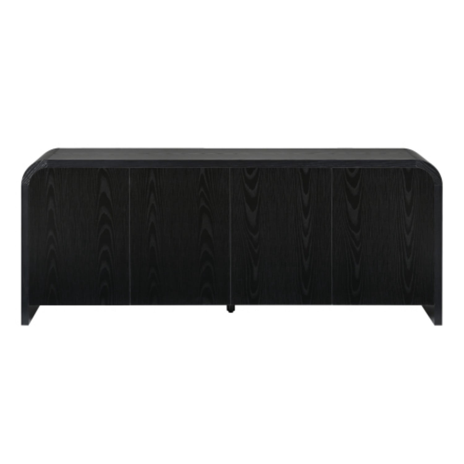 Farmhouse Curved Edge TV Stand for 70 Inch TV, Mid Century Modern Wood Grain Media Console with Adjustable Shelves, Cabinets & Cable Management for Living Room, Black