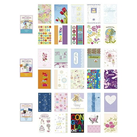Assorted All Occasion Cards Box Set 30 Pack, Thinking of You, Blank, Thanks You, Congratulations & Birthday Greeting Cards Assortment in