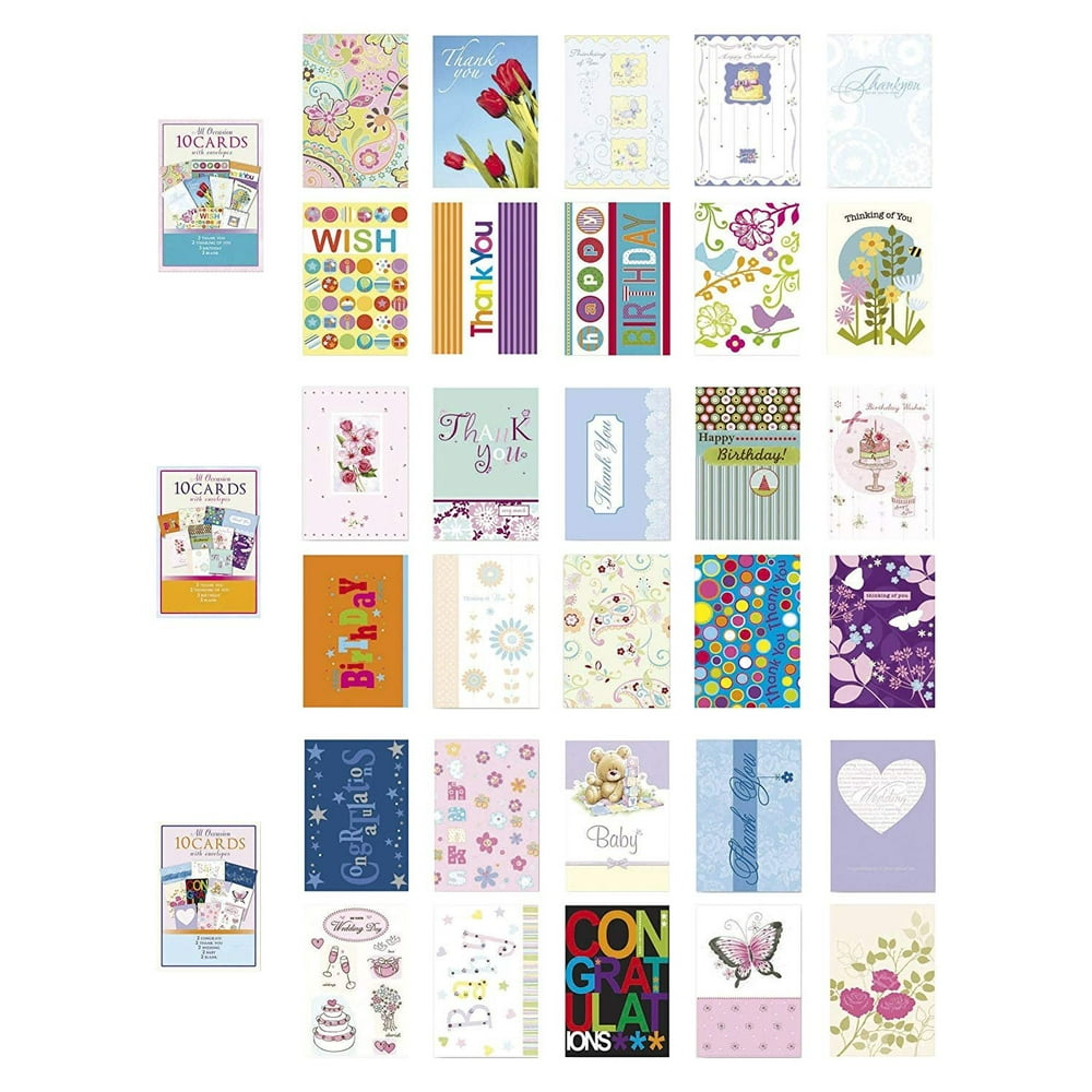 Assorted All Occasion Cards Box Set 30 Pack, Thinking of You, Blank