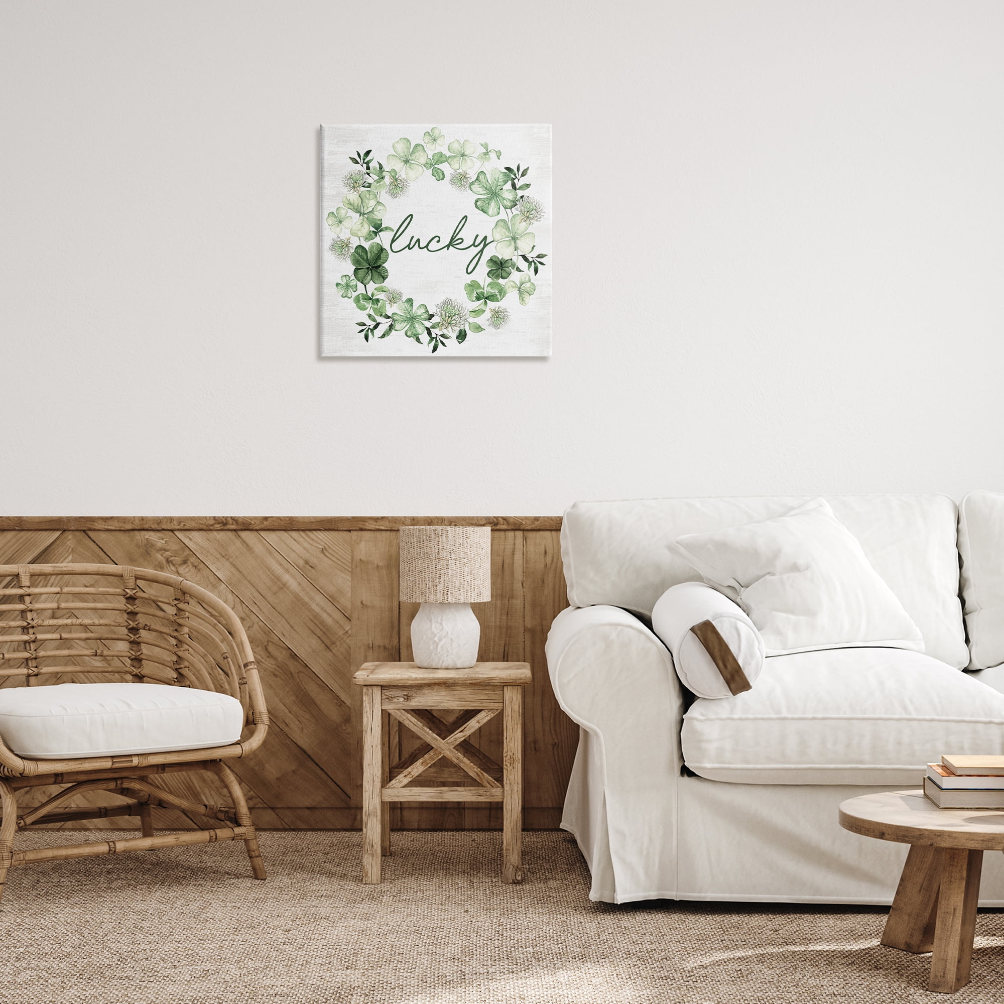 Stupell Industries Lucky Clover Wreath Botanical & Floral Painting Gallery Wrapped Canvas Art Print Wall Art, 24 x 24