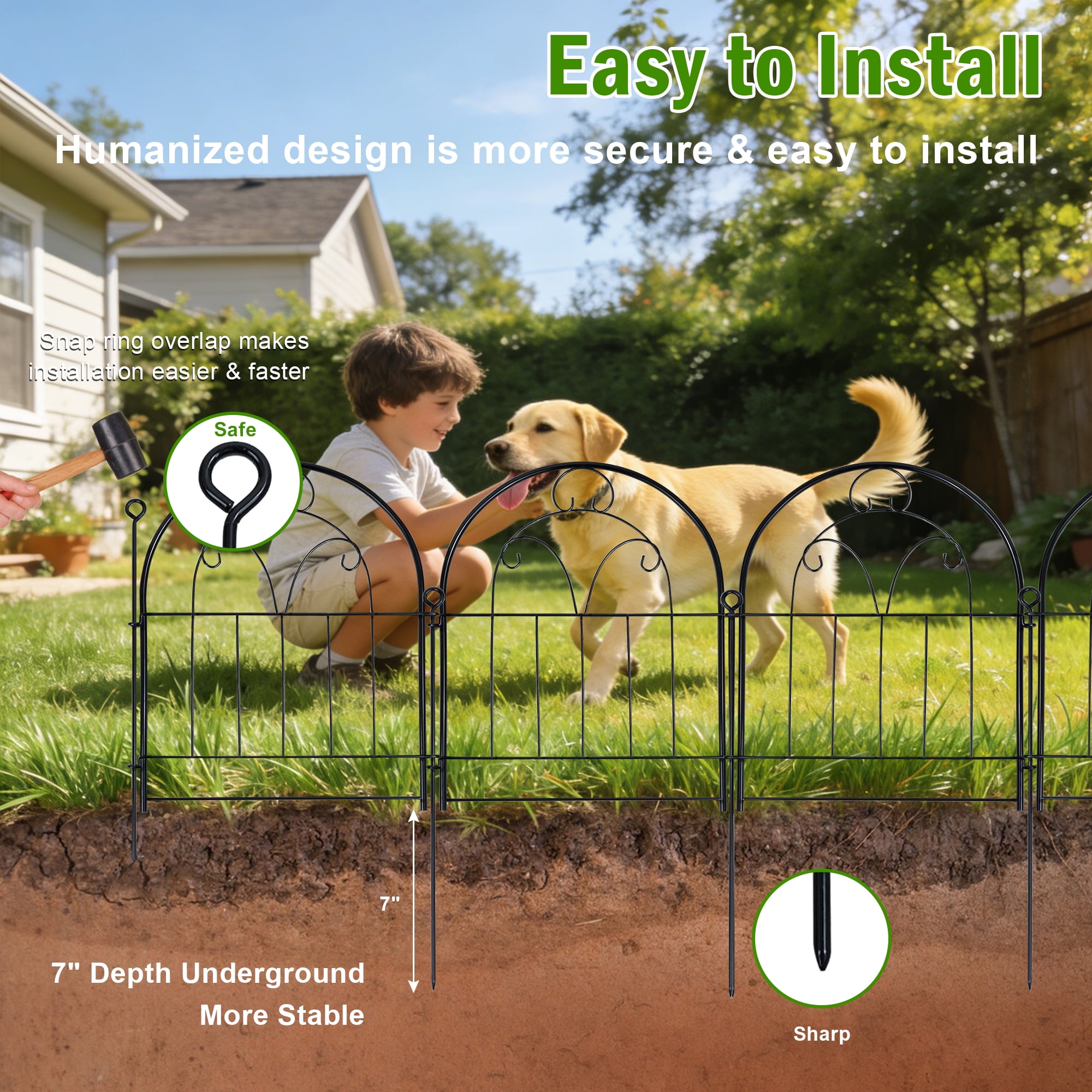 Garden Fence 10 Panels, 24in (H) X 11ft (L) Decorative Garden Fencing for Yard, KIMHY Rustproof Metal No Dig Fence Border Animal Barrier for Dog Pet
