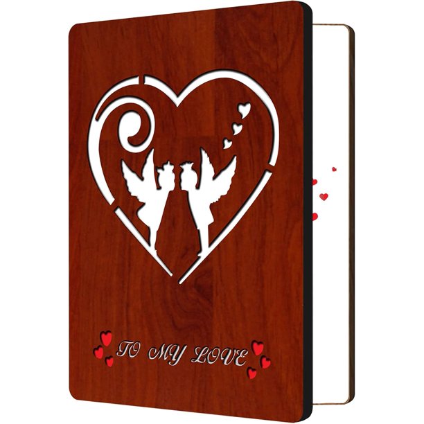 Para mi amor, tarjetas de San Valentín para ella y él, tarjeta de felicitación de princesa y príncipe en corazón hueca de madera MDF con sobre, tarjeta de feliz cumpleaños escrita a mano