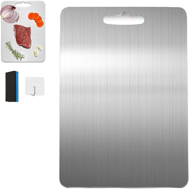 Tavano Titanium Cutting Board for Kitchen, Double Sided Rustproof Non-stick Cutting Board, Non-porous Slip and Easy to Clean for Vegetables and Meat, Easy to Store (L: 15.35 * 11.02in)