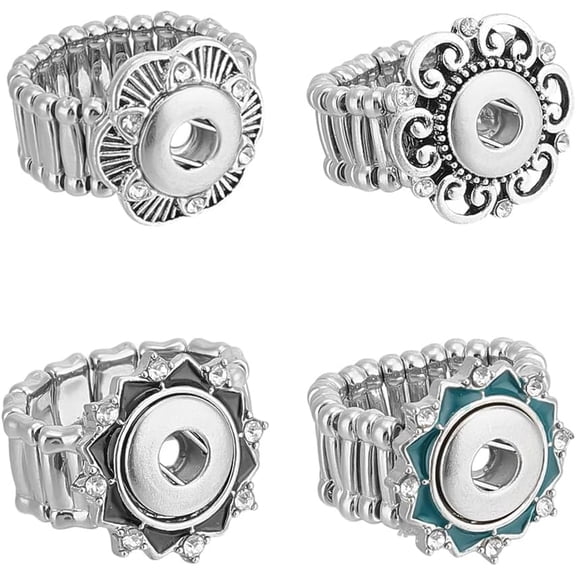 4pcs 12mm Snap Buttons Rings Charms Adjustable Snap Ring Metal Ring Accessory Snap Interchangeable Alloy Snaps DIY Rings Charms for Women Finger Ring Jewelry Making Supplies