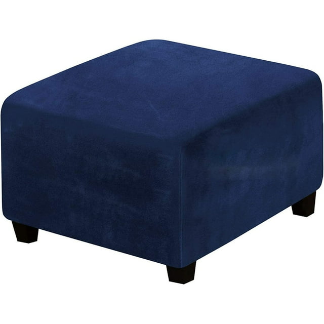 Cuxi Housse Extensible en Velours pour Pouf, Housse Carrée pour Repose-Pieds avec Bas Élastique, Protège-Meubles pour Tabouret de Rangement, Lavable à la Machine, Housse de Protection pour Tabouret Bleu Marine