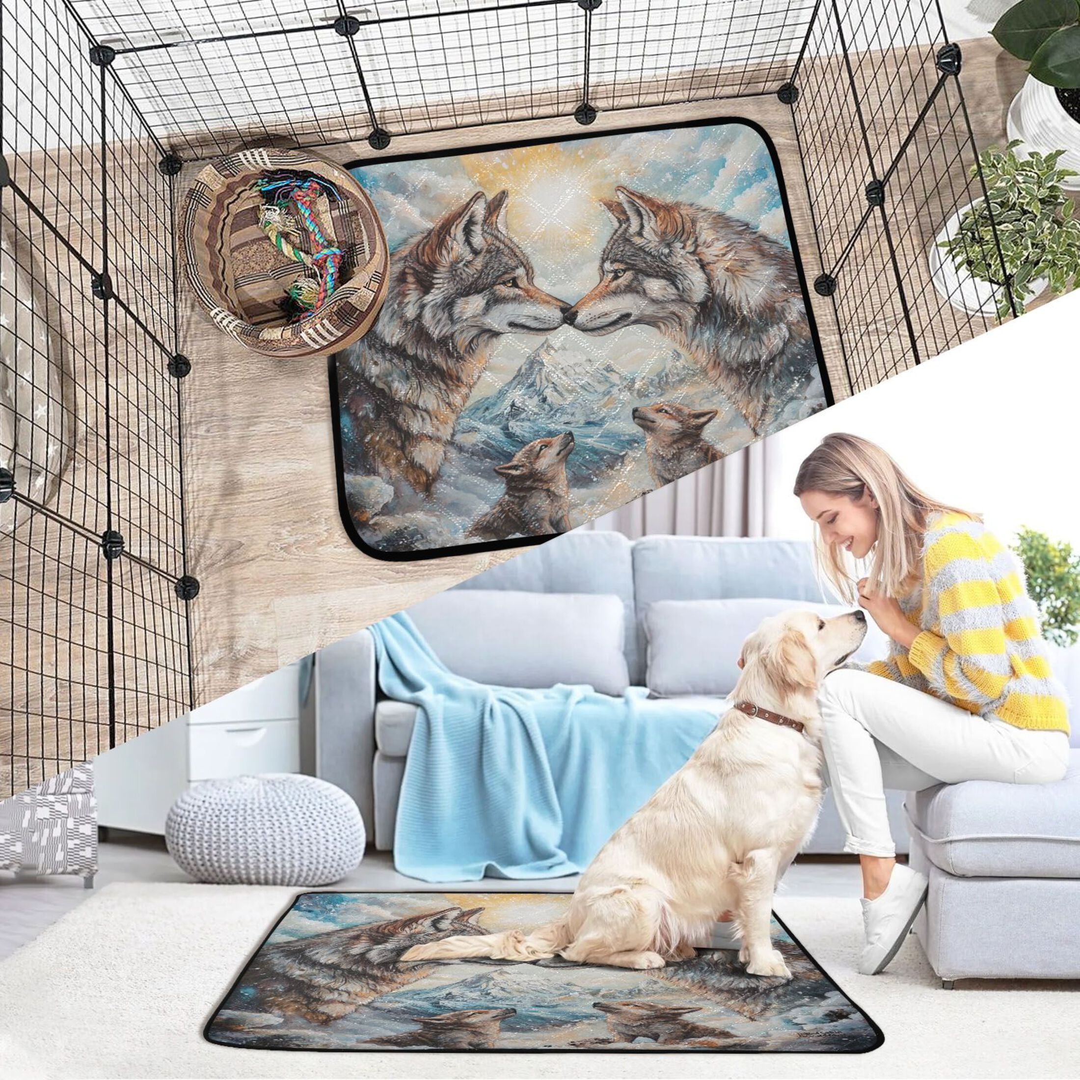 Qxltty Two Wolf Kings Cat litter Pads Pet Set of 3 Diaper Mats Center Anti-leakage Layer Absorbent Soft and Comfortable