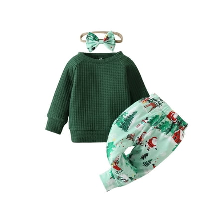 

Huakaishijie Toddler Kid Baby Girl Christmas Outfits Long Sleeve Shirt Top Pants Set Xmas 3Pcs 0-24 Months