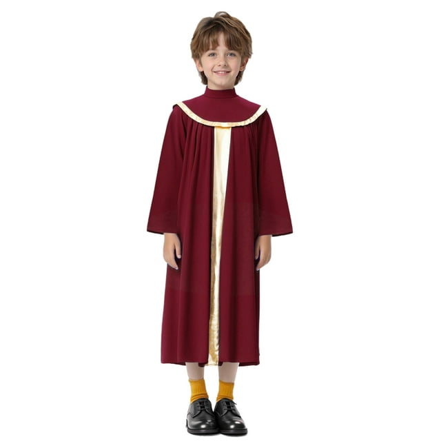 Moggemol Kids Church Choir Robe Boys Girls Graduation Gown Long Sleeve Judge Baptism Robe Praise Burgundy 8