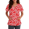 thumbnail image 4 of Valentine Day Scrub Tops for Woman Love Heart Print Quick Dry Short Sleeve Plus Size Scrub Tops V Neck Medical Cute Uniforms with Pockets Hot Pink XL, 4 of 5