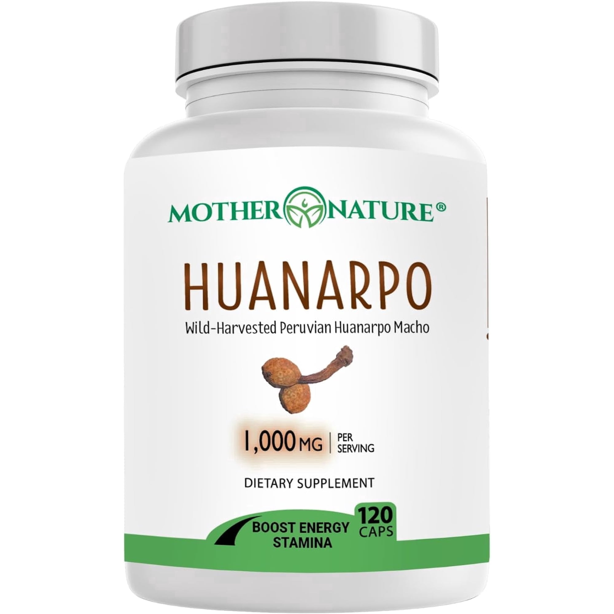 Mother Nature Organics Huanarpo Macho Powder Capsules 1000mg, 120 Count - Energy, Stamina & Performance - Non-GMO, Gluten-Free, Vegan