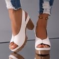 thumbnail image 2 of Platform Heels for Women Lug Sole Chunky High Heeled Sandals Peep Toe Splice Leather Adjustable Strap Pumps White Size 6.5, 2 of 8