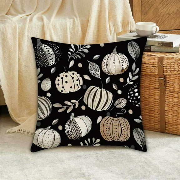 HomeKingdee Fall Hello Pumpkin Leaves Throw Pillow Covers, Autumn Thanksgiving Harvest Polka Dot Black Decorations for Sofa Couch